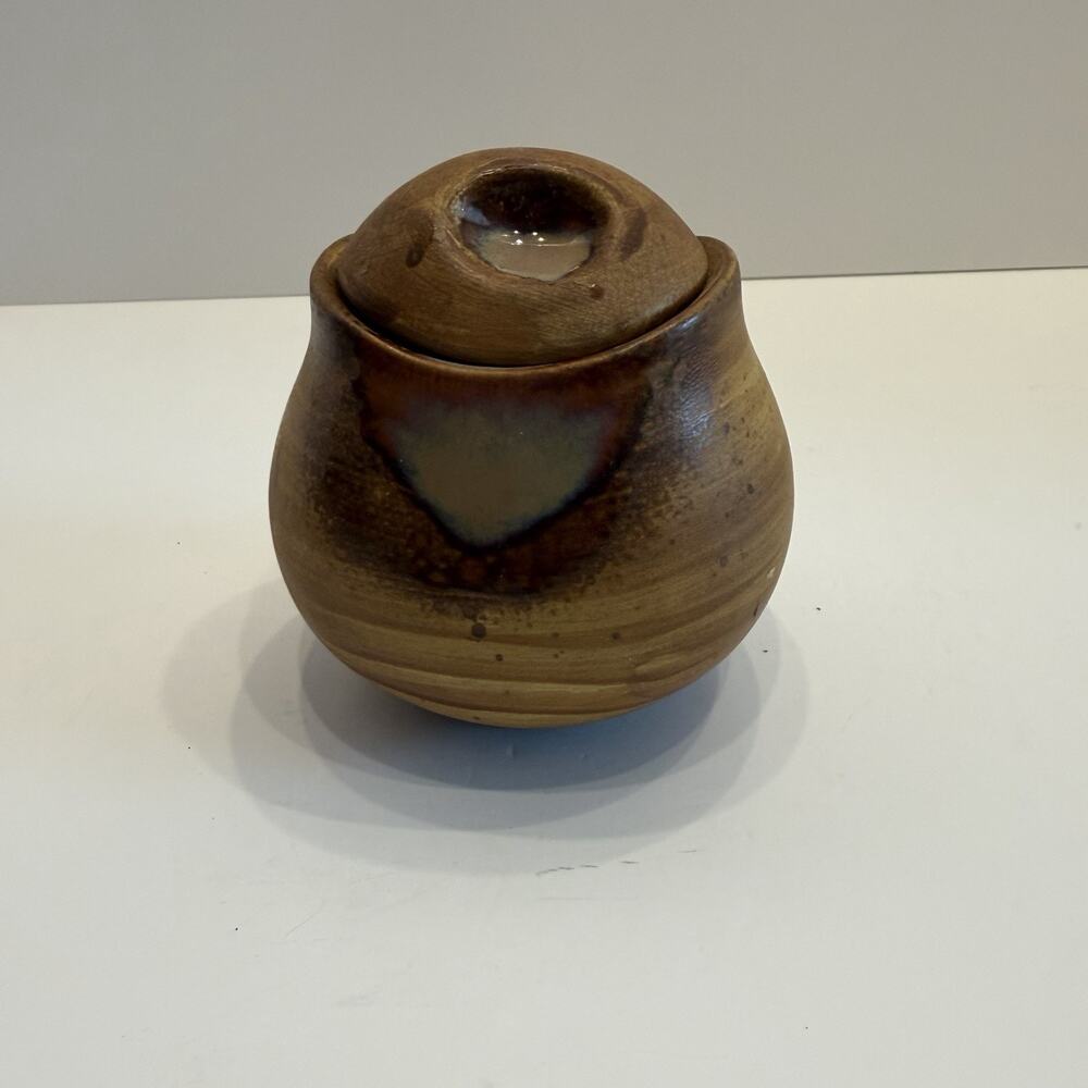 Sango Splash 4951 Stoneware Sugar Bowl With Lid And Scoop Brown Drip Glaze